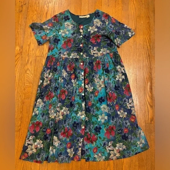 white christmas dresses La Cera Abstract Floral Print Cotton Dress Black/Multi / XL main image 1